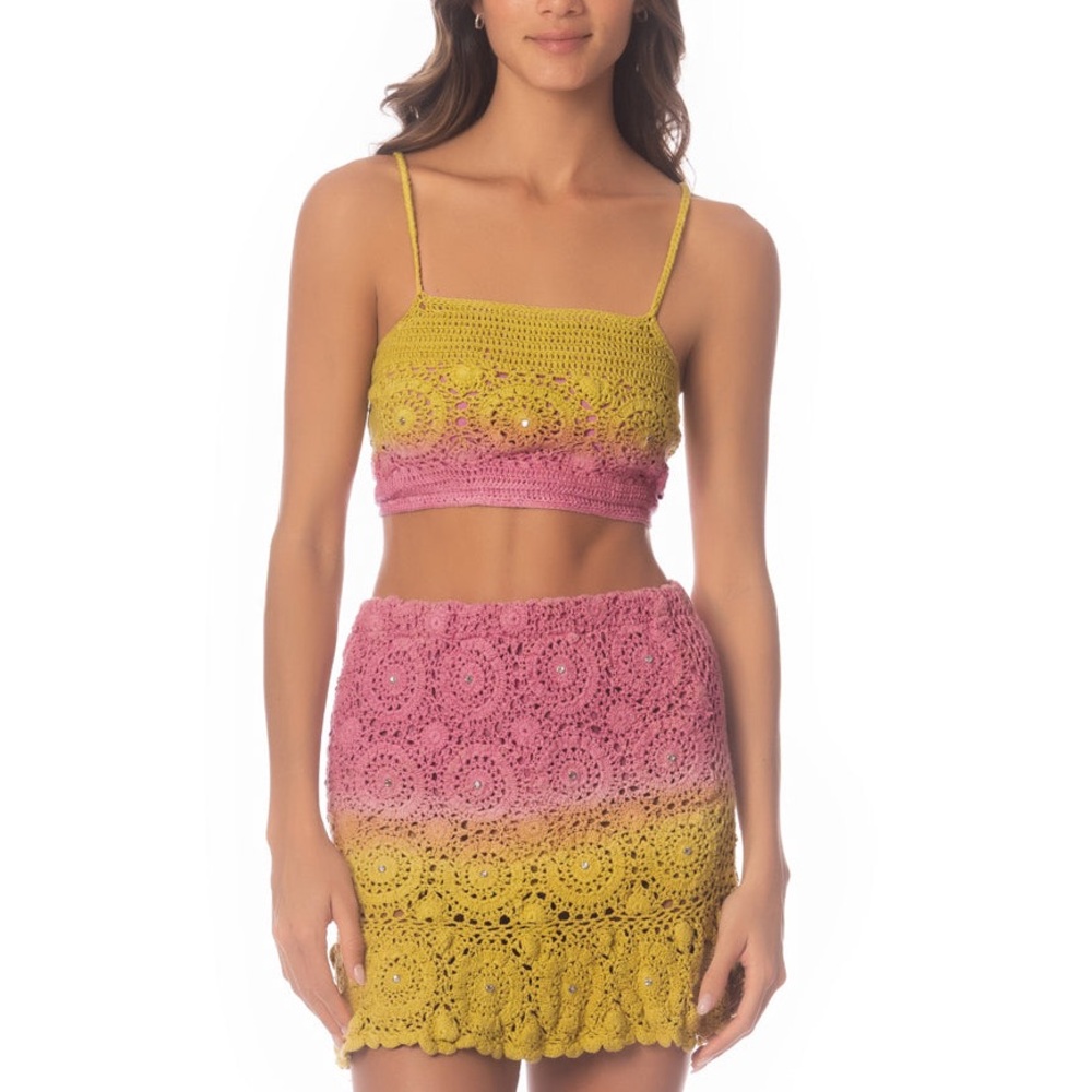 Maaji Rose Garden Crochet Abbie Beachwear Crop Top and Skirt - Size S